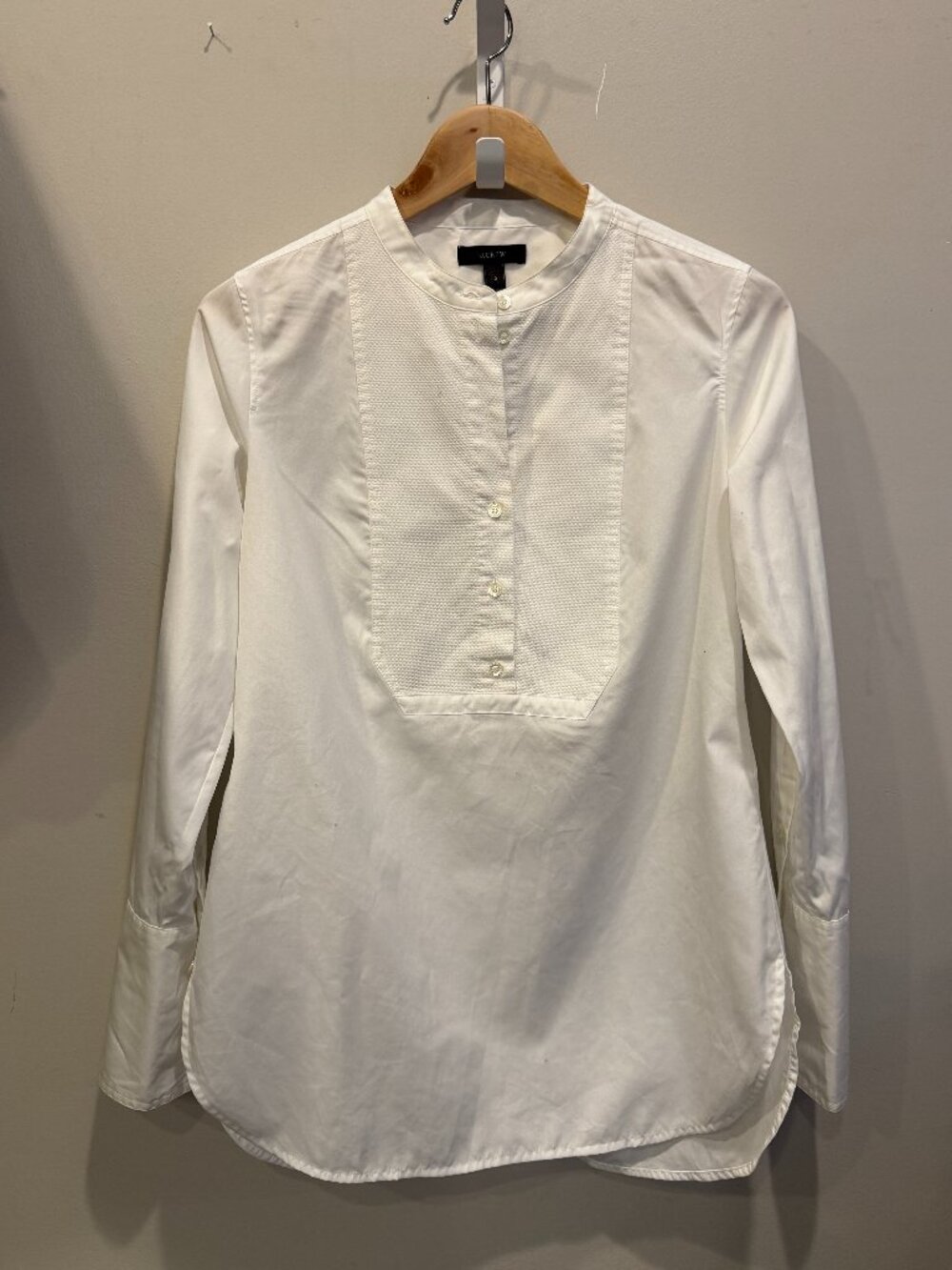 J.Crew Tuxedo Bib Shirt — White, Size 2